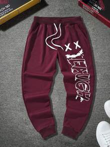 Manfinity Hypemode 寬鬆運動短褲男款,帶有有趣面部表情印花的束腰運動褲 - 紅色 - 查看 1