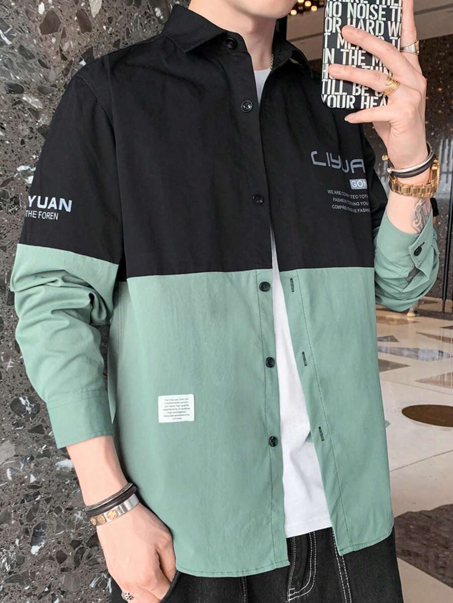 Men Two Tone Slogan Graphic Shirt Without Tee - Black - View 1