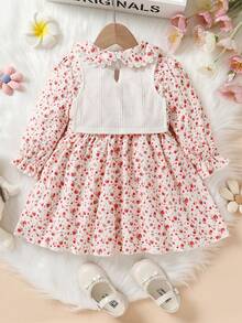 Baby Girl Ditsy Floral Print 2 In 1 Dress - Multicolor - View 2
