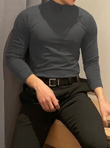 DAZY 男士素色小高領T恤 - 深灰色 - 查看 4