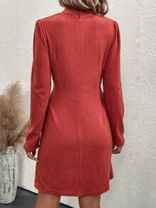 SHEIN Clasi Mock Neck Fold Pleated Detail Dress - Redwood - View 2