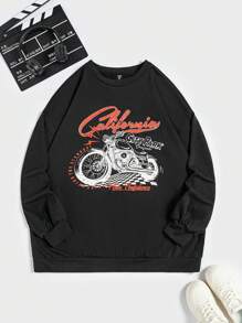 SHEIN EZwear Plus Motorcycle & Letter Graphic Drop Shoulder Sweatshirt - Black - View 1