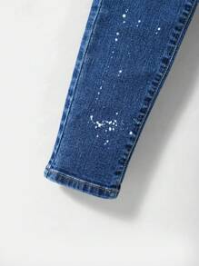 SHEIN Leap Crew Tween Boy Splash Ink Print Cat Scratch Jeans - Dark Wash - View 5