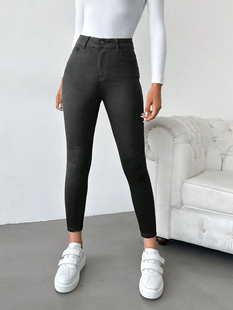 SHEIN Cottnline Ladies' Slim Fit Jeans - Dark Grey - View 1