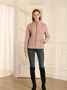 Áo khoác phao nữ Giolshon dáng casual, có mũ, có túi, chất liệu nhẹ, thích hợp mặc hàng ngày vào mùa xuân, thu và đông. - Hồng - Xem 7