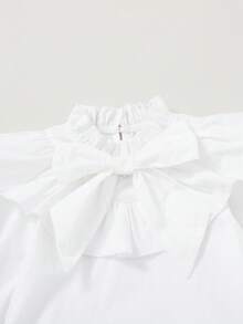 Nhỏ bé Cô gái Ruffle Đường viền cổ áo Với To lớn Bowknot Áo Và Họa tiết Nanh sói Lỏng lẻo phù hợp Váy Bộ - Màu Hồng Tươi - Xem 3