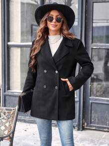 GENKIRA 西裝領雙排釦西裝外套 - 黑色 - 查看 5