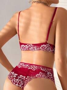 Ren hoa Bộ đồ lót - Màu Đỏ Sâu - Xem 2