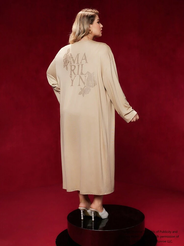 Plus Figure Graphic Tank Dress & Letter Open Front Coat