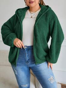 SHEIN LUNE 冬季加大落肩连帽夹克 - 墨綠色 - 查看 2