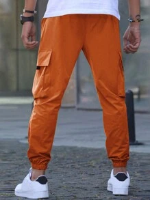 Manfinity Homme Lỏng lẻo Nam Quần Cargo Với Flap túi Và Eo dây rút - trái cam - Xem 2