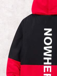 SHEIN Tween Boy Two Tone Letter Graphic Flap Pocket Hooded Padded Coat - Black - View 6