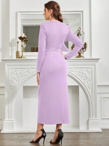 Modelyn Surplice cổ Eo Ruched Đầm - Màu tím hoa cà - Xem 2