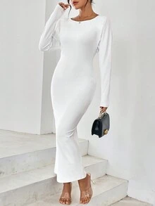 SHEIN Privé Solid Backless Bodycon Dress - White - View 3