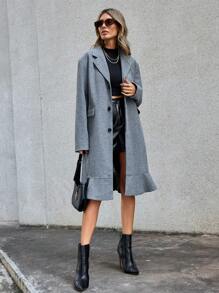 GENKIRA 西裝領荷葉邊翻蓋細節花呢外套 - 淺灰色 - 查看 1