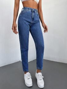 RueChic Jeans Mit Hohem Bund Und Geradem Bein - Blau - Übersicht 4