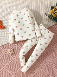 少女卡通心形圖案上衣和長褲舒適家居套裝,2件式 - 彩色 - 查看 2