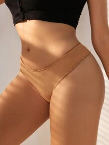 5 piezas Tanga unicolor tejido de canalé