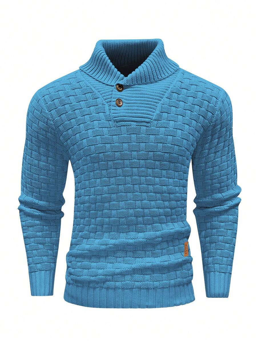 Manfinity Homme Men Letter Patched Detail Button Front Sweater - Baby Blue - View 1
