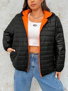 SHEIN EZwear Abrigo Con Capucha De Talla Grande Con Cremallera Y Acolchado - Multicolor - Ver 5