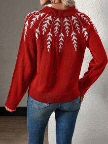 EMERY ROSE 幾何圖案插肩袖套頭毛衣 - 紅色 - 查看 2