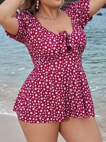 SHEIN Swim Curve 女士加大码碎花前结分体泳衣 - 彩色 - 查看 3