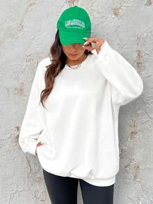 SHEIN EZwear 大码标语印花运动衫 - 白色 - 查看 2