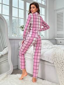 Plaid Print PJ Set / Pajama Set - Multicolor - View 5