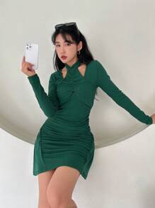 SHEINNeu Vestido De Mujer Con Pliegues Y Aberturas Huecas