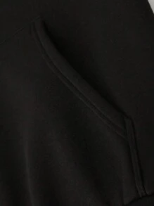 男士汽车印花袋鼠口袋抽绳连帽衫，秋季款，长袖上衣 - 黑色 - 查看 3