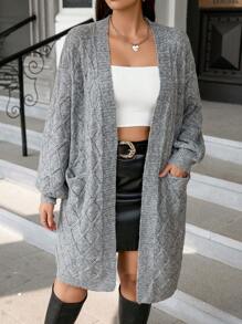 Celure Áo khoác cardigan dáng rộng có túi đôi thả vai - Màu Khaki - Xem 1