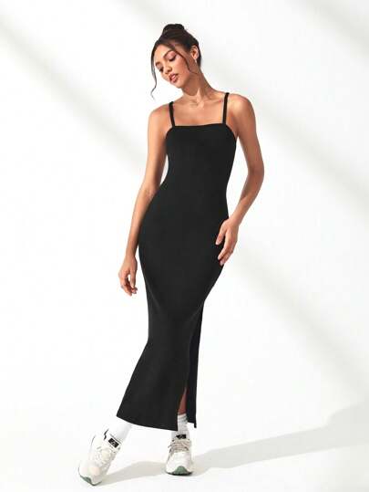 Lifespree Solid Split Thigh Active Cami Dress