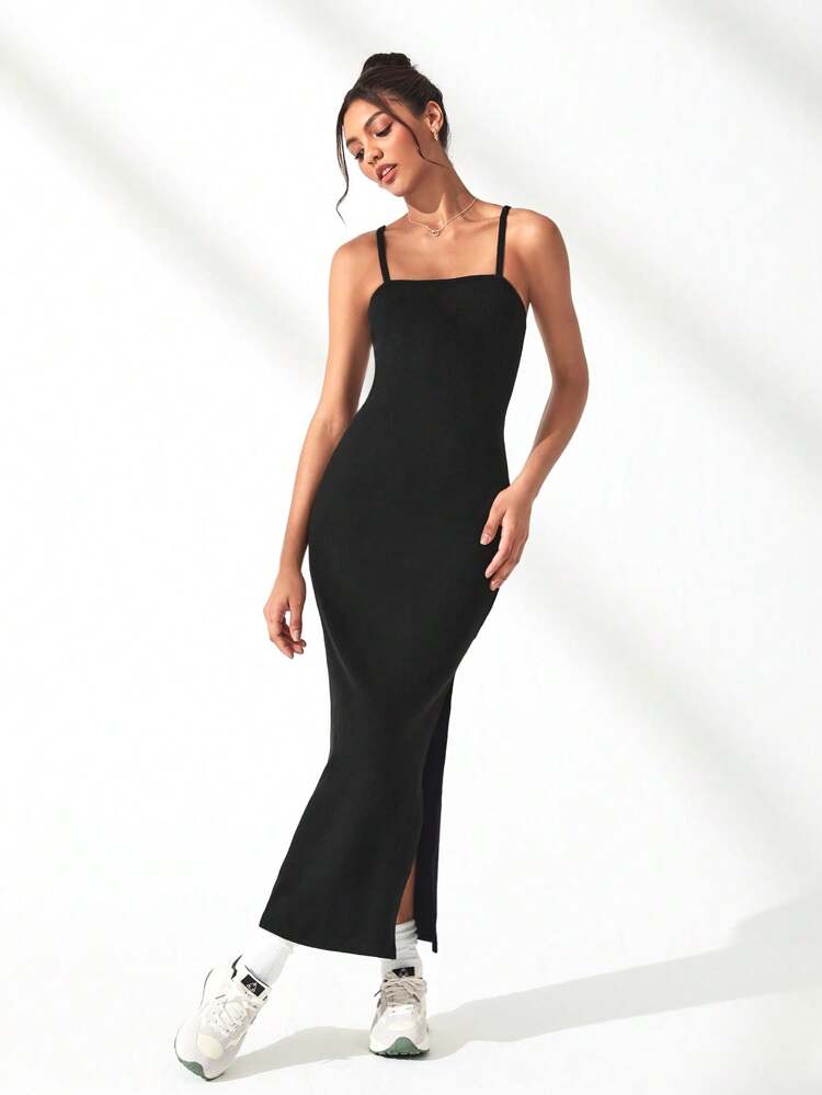 Solid Split Thigh Active Cami Dress