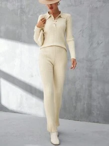 GENKIRA Cổ Polo Đồ đan Ribbed Áo len & Quần dệt kim - Màu Khaki - Xem 7