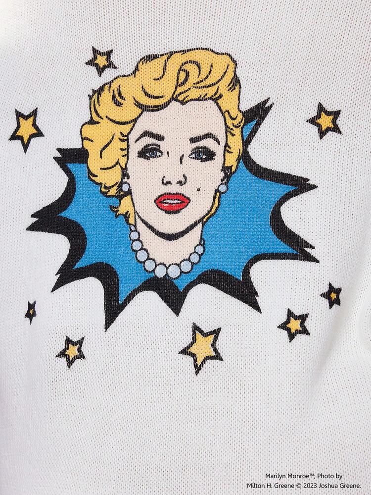 Plus Lip & Letter Pattern Turtleneck Drop Shoulder Sweater Without Belt