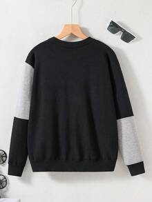 青少年男孩雙色落肩袖套頭毛衣 - 彩色 - 查看 2