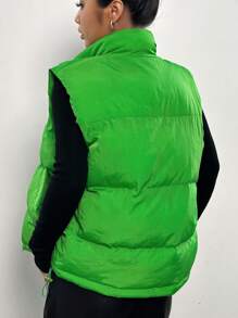 SHEIN EZwear Zip Up Puffer Vest Coat - Green - View 2