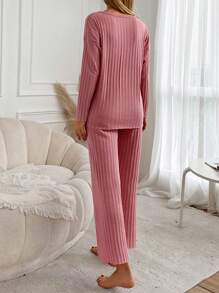 RueChic Letter Graphic Drop Shoulder Lounge Set - Pink - View 2