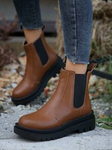 Botas elegante Suela gruesa - Granate - Ver 6