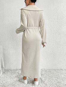 SHEIN Essnce Drop Shoulder Belted Dress - Apricot - View 2