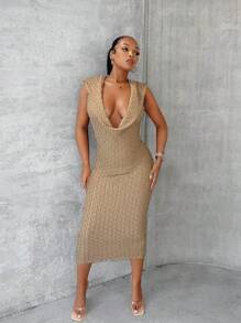 SHEIN SXY Ladies' Slim Fit Cowl Neckline Hooded Dress Birthday Outfit Spring Women Clothes Prom Dress Valentine Day Dress Date Night Dress Bachelorette Party