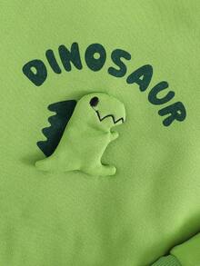 SHEIN 女小童卡通恐龍裝飾加絨內裏衛衣和衛褲 - 綠色 - 查看 8
