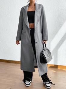 SHEIN Unity 西裝領前紐扣花呢外套 - 灰色 - 查看 5