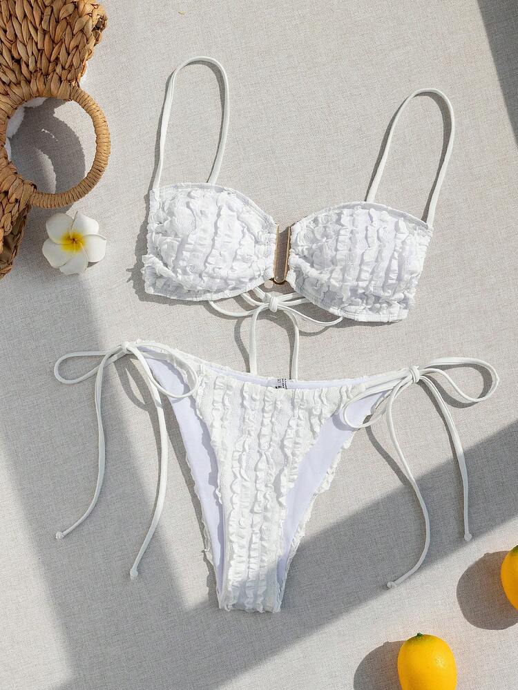 Ladies' Solid Color Strap Bikini Set Summer