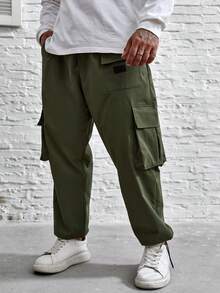 Manfinity EMRG 寬鬆款男裝加大碼束口褲,帶側翻蓋口袋 - 軍綠色 - 查看 4