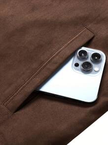 Men Flap Pocket Teddy Lined Jacket - Coffee Brown - View 4