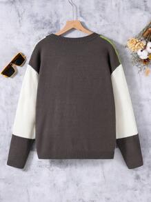 Teen Boy Color Block Cable Knit Drop Shoulder Cardigan - Multicolor - View 2