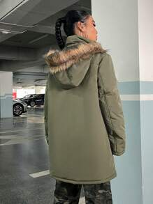 SHEIN EZwear Women'S Padded Parka Coat With Collar