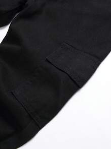Pantalones cargo de mezclilla de unicolor informales para niño preadolescente - Negro - Ver 6