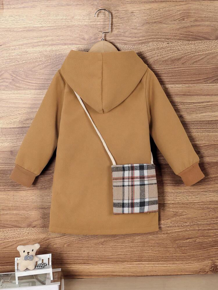 Young Girl Plaid Hooded Overcoat & Bag